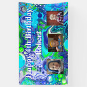 フォトブルーパーソナライズされたとグリーンの誕生日 横断幕 (縦)