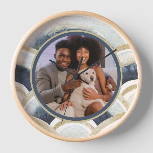 フォトブルーパーソナライズされたウォーターの色パターン 壁時計 (正面)