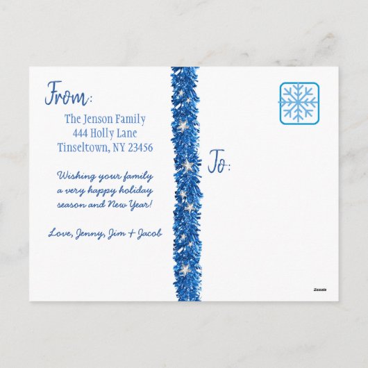 フォトブルーパーソナライズされたキャンディーケーンクリスマス シーズンポストカード (裏面)