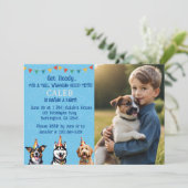 フォトブルーパーソナライズされたパピードッグ誕生日 招待状 (スタンド正面)