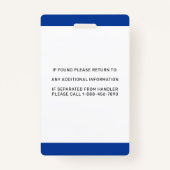 フォトブルーパーソナライズされたホワイトPTSDサービスドッグID バッジ (裏面)