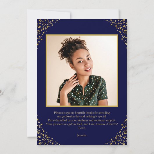 フォトブルーパーソナライズされた金ゴールド卒業ありがとう 招待状 (裏面)