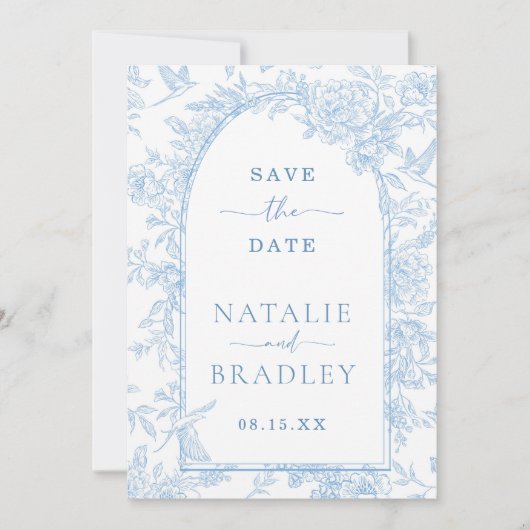 フォトブルーフランスのフローラ結婚式の日付を保存 招待状 (正面)