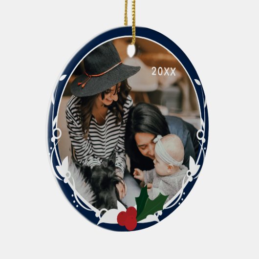 フォトブルーホリークリスマス セラミックオーナメント (右)