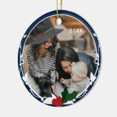 フォトブルーホリークリスマス セラミックオーナメント (左)