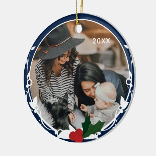 フォトブルーホリークリスマス セラミックオーナメント (左)