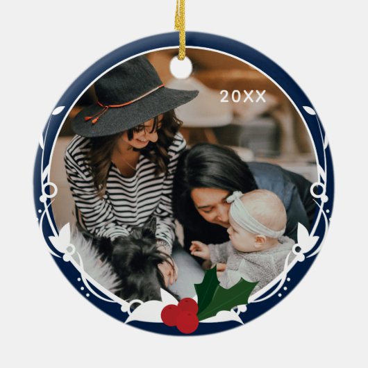 フォトブルーホリークリスマス セラミックオーナメント (裏面)