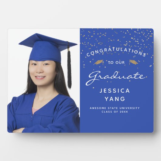 フォトブルーホワイト金ゴールド卒業記念 フォトプラーク (正面)