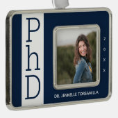 フォトブルーホワイトPhD卒業クリスマスオーナメント シルバープレートフレームオーナメント (右)