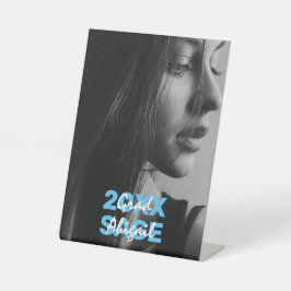 フォトブルーモダンとホワイトの卒業 台座サイン