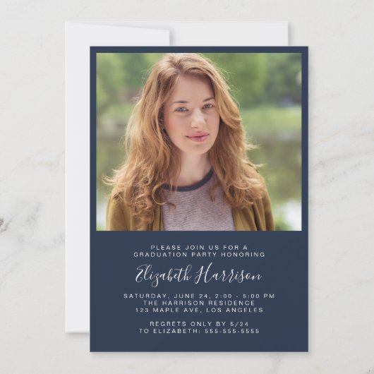 フォトブルーモダンの卒業式パーティー 招待状 (裏面)