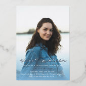 フォトブルーモダンウォーターカラー甘い16 箔招待状 (正面)