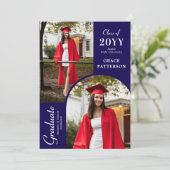 フォトブルーモダンホワイト卒業発表 招待状 (スタンド正面)