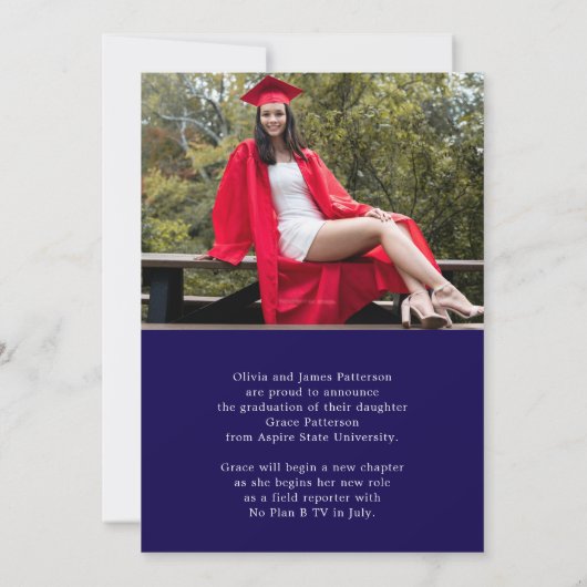 フォトブルーモダンホワイト卒業発表 招待状 (裏面)