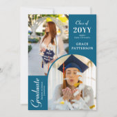 フォトブルーモダンホワイト卒業発表 招待状 (正面)