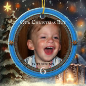 フォトブルー子供の誕生日クリスマス セラミックオーナメント
