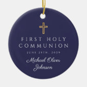 フォトブルー宗教十字少年ファースト・コミュニオン セラミックオーナメント (正面)