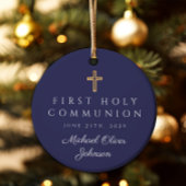 フォトブルー宗教十字少年ファースト・コミュニオン セラミックオーナメント