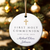 フォトブルー宗教十字少年ファースト・コミュニオン セラミックオーナメント