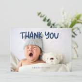 フォトブルー手書き赤ちゃんシャワーありがとう サンキューカード (スタンド正面)