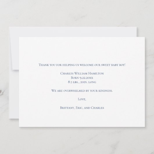 フォトブルー手書き赤ちゃんシャワーありがとう サンキューカード (裏面)