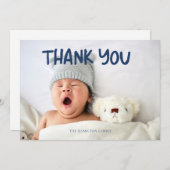 フォトブルー手書き赤ちゃんシャワーありがとう サンキューカード (正面/裏面)