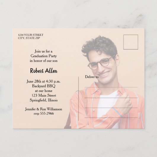 フォトブルー数々の卒業式パーティー招待状 ポストカード (裏面)