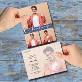 フォトブルー数々の卒業式パーティー招待状 ポストカード