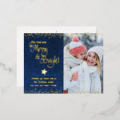 フォトブルー日メリーは明るいスクリプ実在ト金ゴールド 箔シーズンポストカード (正面/裏面)