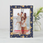 フォトブルー金ゴールドヴィンテージクリスマス シーズンカード (スタンド正面)