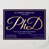 フォトブルー金ゴールド博士課程の卒業 箔招待状 (正面)