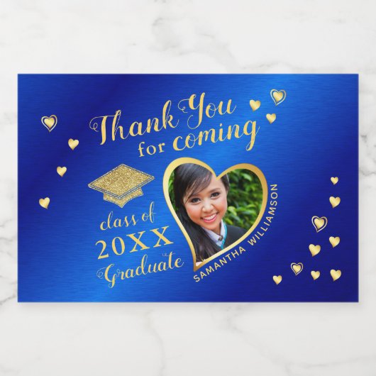 フォトブルー金ゴールド2025年卒業のクラスありがとう スパークリングワインラベル (シングルラベル)