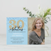 フォトブルー金ゴールド30と素晴らしい誕生日パーティー 招待状 (スタンド正面)