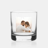 フォトブロックハート ご結婚記念日 Mr. & Mrs. [お名前] ウイスキーグラス (正面)