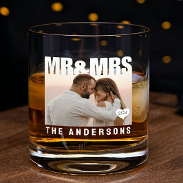 フォトブロックハート ご結婚記念日 Mr. & Mrs. [お名前] ウイスキーグラス