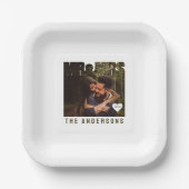 フォトブロックハート ご結婚記念日 Mr & Mrs  ネーム ペーパープレート (正面)