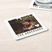 フォトブロックハート ご結婚記念日 Mr. & Mrs. [名前] スクエアペーパーコースター (アングル)