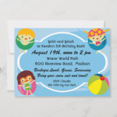 フォトブロンドガールプールパーティースイミング誕生日 招待状 (裏面)