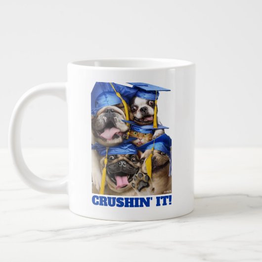 フォトブースで卒業した犬と猫 ジャンボコーヒーマグカップ (左)