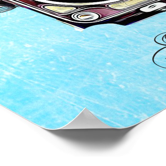 フォトブースの看板, 青いビンテージカメラ ポスター (角)