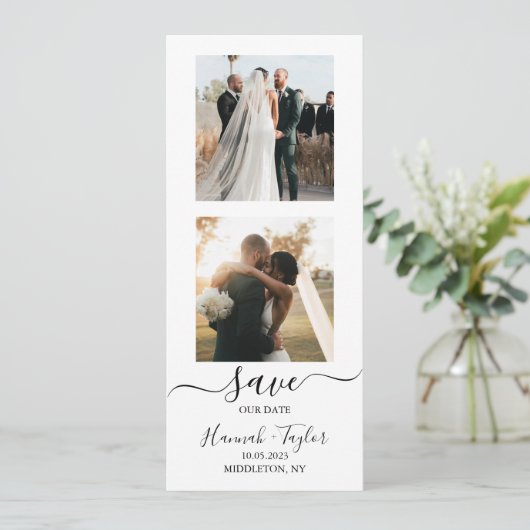 フォトブースストリップ結婚式の日付を保存 (スタンド正面)