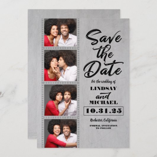 フォトブースブックマークをテーマにしたおもしろい日付の保存 セーブザデート (正面/裏面)