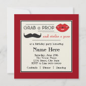 フォトブースプロップ口ひげ誕生日パーティー 招待状 (裏面)