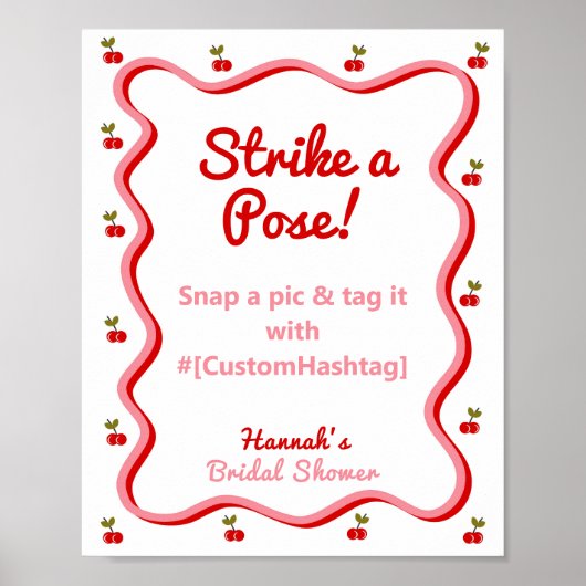 フォトブースレトロさくらんぼブライダルシャワー表記号 ポスター (正面)