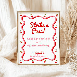 フォトブースレトロさくらんぼブライダルシャワー表記号 ポスター