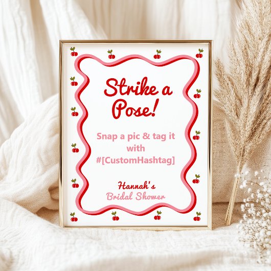 フォトブースレトロさくらんぼブライダルシャワー表記号 ポスター