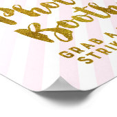フォトブース結婚のサインピンク金ゴールドストライプ ポスター (角)