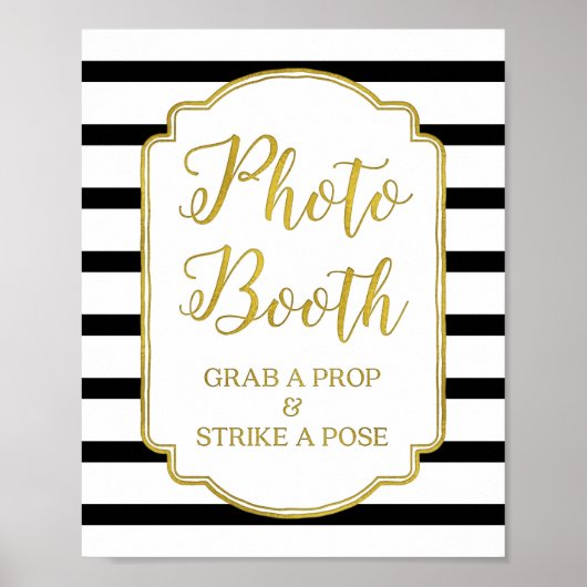 フォトブース ウェディングサイン ゴールド ブラック ホワイト ストライプ ポスター (正面)