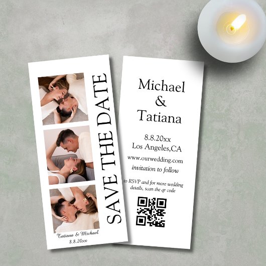 フォトブース 現代風 3枚の写真 QRコード 保存日付 招待状