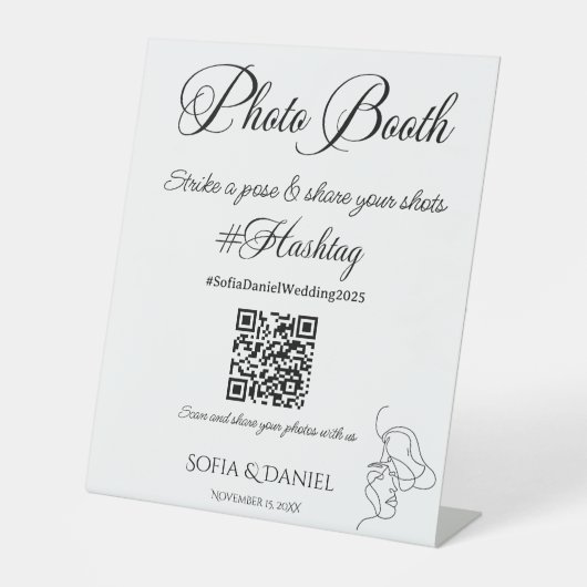 フォトブースORスキャンハッシュタグ結婚の 台座サイン (正面)